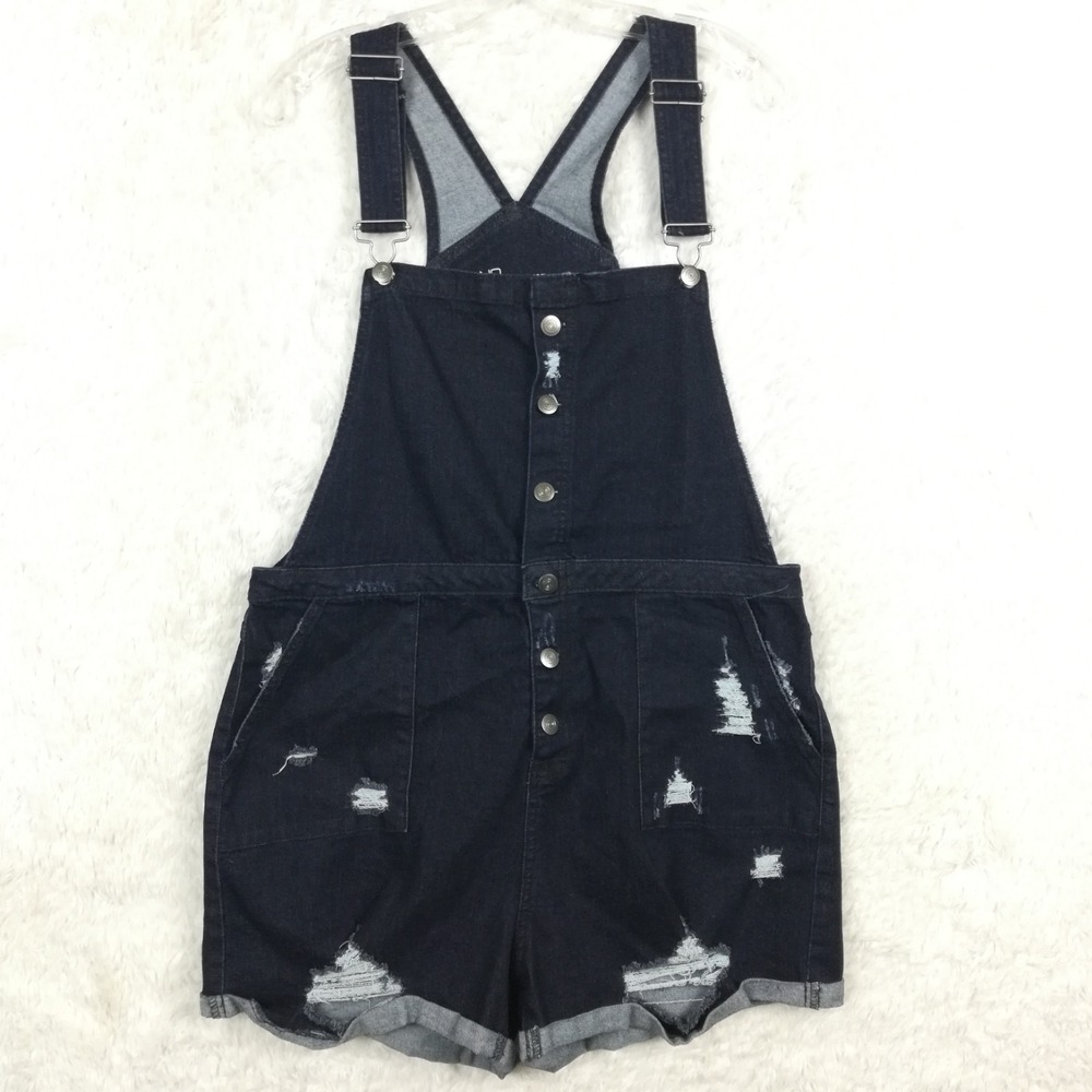 No Boundaries‎ Womens Repreve Button Front Destructed Shortalls Bibs Juniors XL